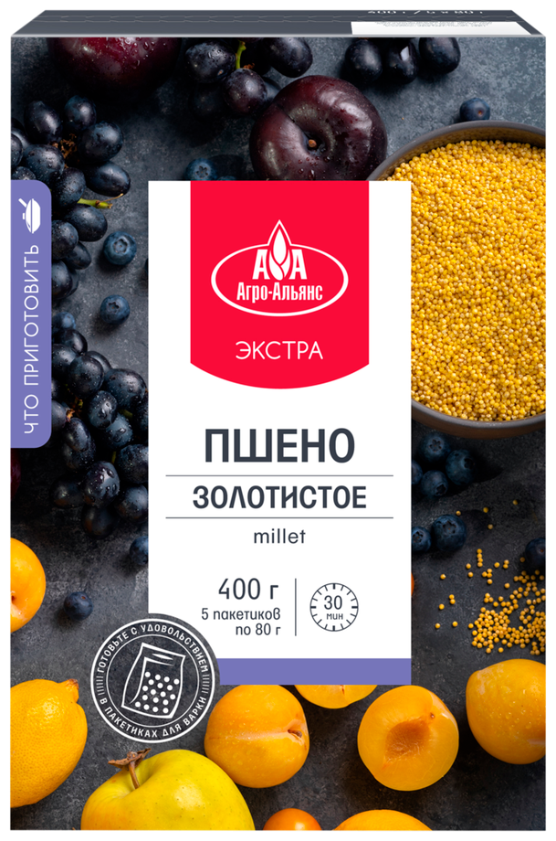 Пшено золотистое "Агро-Альянс Экстра" в пакетиках для варки 400г (5*80г) - фотография № 3