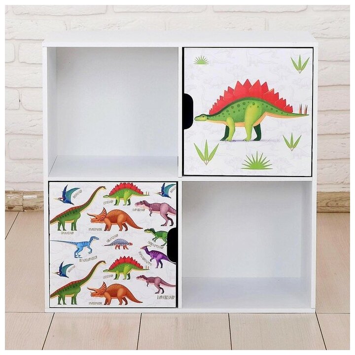 Стеллаж с дверцами «Динозавры», 60 × 60 см, цвет белый - фотография № 3