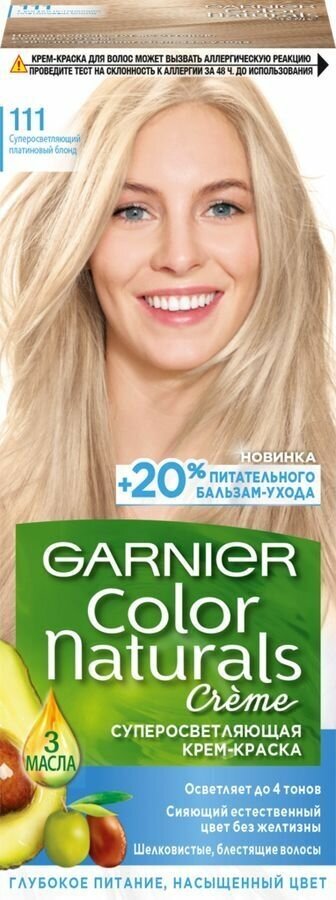 Краска для волос , Color Naturals 111 Платиновый блонд, с 3 маслами, 110мл