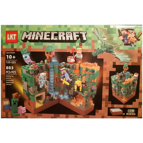 Конструктор Майнкрафт, LKT Minecraft 123-223 Лесная пещера с LED подсветкой 803 деталей конструктор для мальчиков майнкрафт деревня жителей набор пластиковый minecraft 4 в 1 803 детали