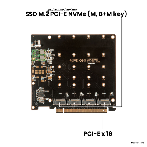 адаптер переходник для установки ssd m 2 nvme в слот pcie 3 0 x4 x8 x16 nhfk n m2x4 Адаптер-переходник (плата расширения) с активным охлаждением для установки 4 накопителей SSD M.2 2230-22110 PCI-E NVMe (M, B+M key) в слот PCI-E x16