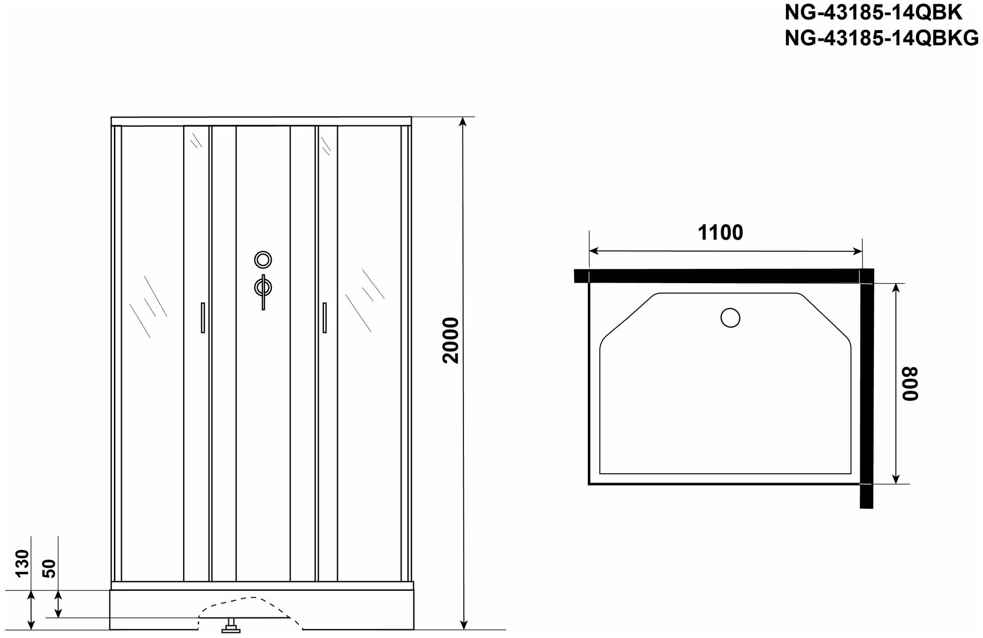 Душевая кабина Niagara Classic 110x80x200 низкий поддон, матовое стекло 431853QBKG - фотография № 3