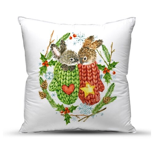 фото Подушка декоративная с фотопечатью "новый год", габардин; зайчата; размер: 40 х 40 традиция