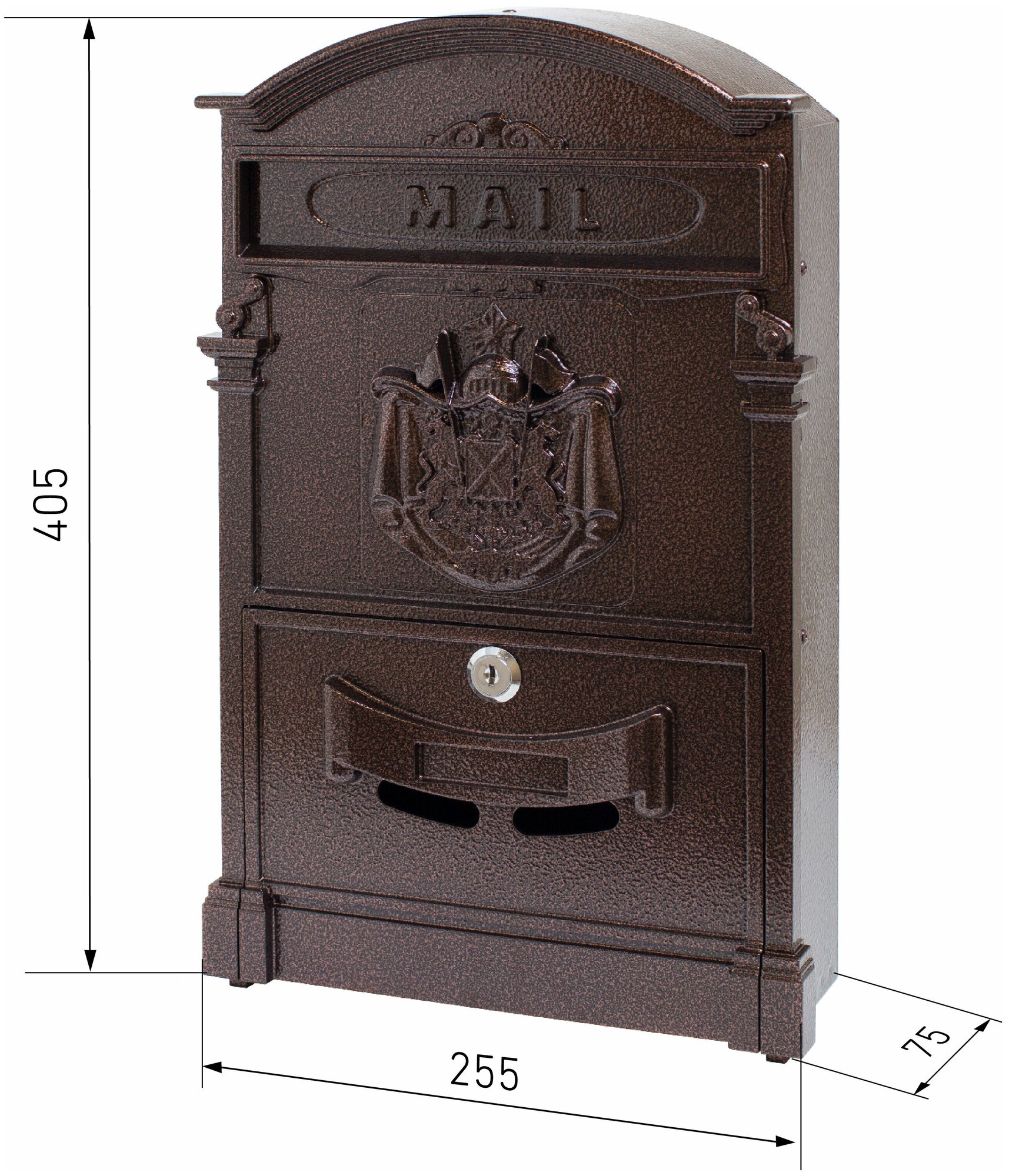 Почтовый ящик с замком уличный металлический для дома аллюр №4010 медь