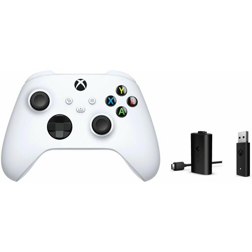 Геймпад Microsoft беспроводной Series S / X / Xbox One S / X Robot White белый + Аккумулятор + Беспроводной адаптер - ресивер для ПК