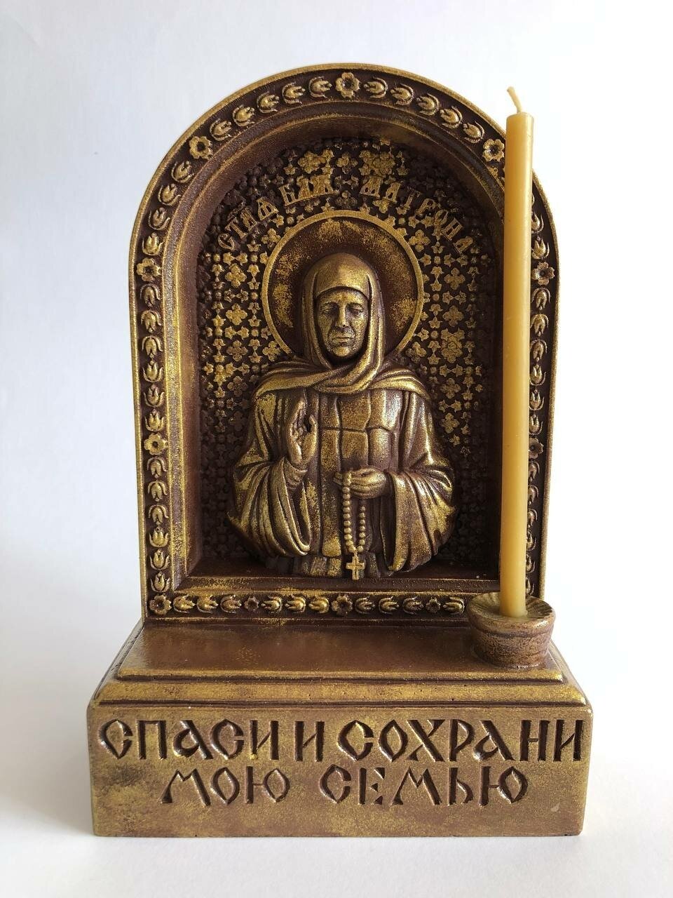 Статуэтка Матрона икона подсвечник золотистый