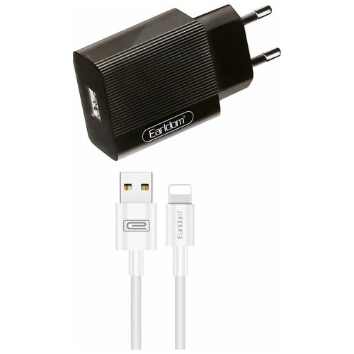 Сетевое зарядное устройство Earldom ES-201I 1xUSB, 2.1A + кабель Lightning 8-pin, 1м (черный) кабель usb 8 pin earldom ec 060 1 0м круглый 2 1a ткань цвет красный чёрная вставка