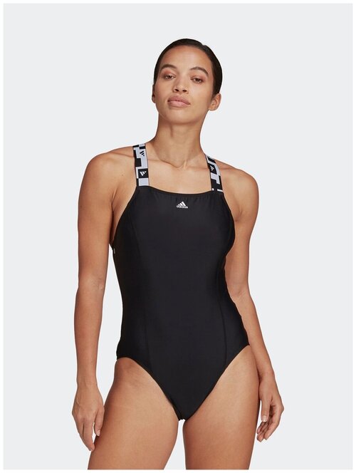 Купальник слитный adidas Tape Swimsuit для плавания, размер 32, черный