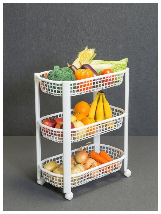 Этажерка с контейнерами для овощей пластиковая с 3 секциями (47х26х57 см)