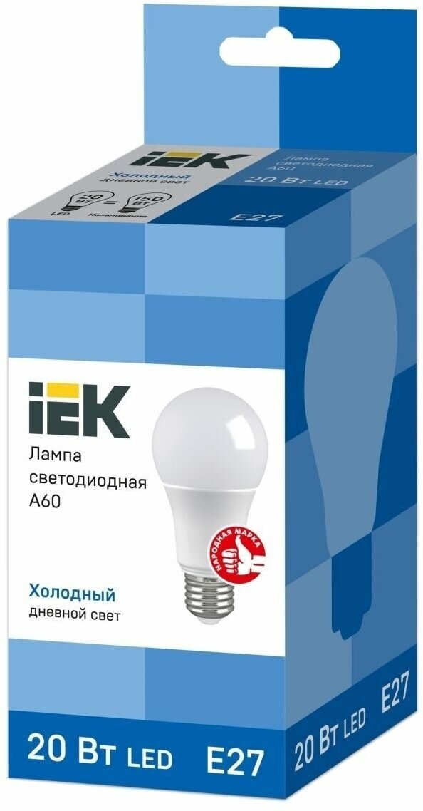 Лампа светодиодная ECO A60 20Вт грушевидная 230В 6500К E27 IEK LLE-A60-20-230-65-E27 - фотография № 6