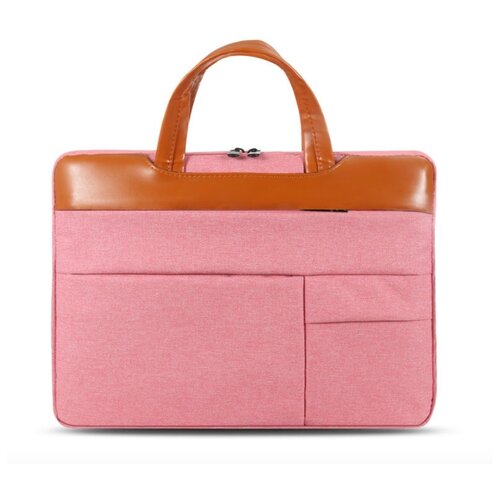 фото Сумка mypads m141-024 из качественной импортной текстильной ткани для ноутбуков irbis acer lenovo prestigio xiaomi digma msi macbook 14.0 / 14.1 дюйма с вставкой из эко-кожи тонкая с многочисленными маленькими внешними отделениями женская розового цвета