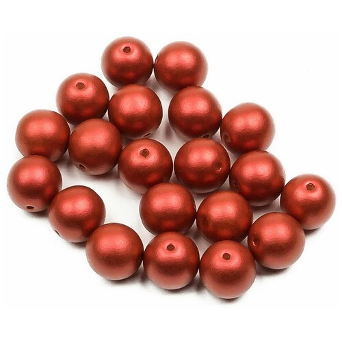 Стеклянные чешские бусины, круглые, Round Beads, 8 мм, цвет Metallic Lava Red, 20 шт.