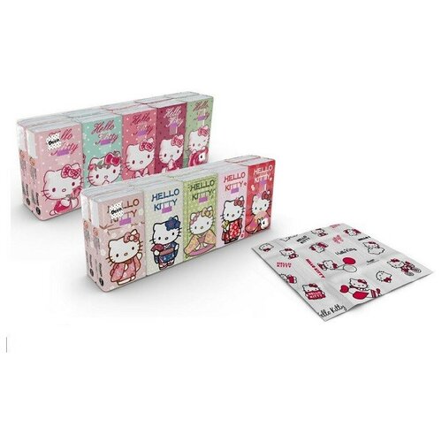 платочки world cart hello kitty 9 листов 10 пачек розовый Бумажные платочки World Cart Hello Kitty, 4 слоя, 10 пачек, 9 листов, 21х21 см, 238 г