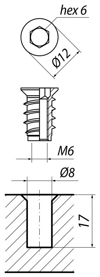 Футорка мебельная металлическая D8, М6 х 17, 64 шт. - фотография № 3