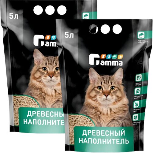 GAMMA наполнитель древесный мелкие гранулы для туалета кошек (5 + 5 л) gamma древесный впитывающий наполнитель для кошачьего туалета мелкие гранулы 5 л 2 шт