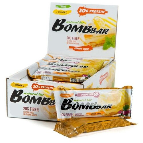 Протеиновый батончик Bombbar Protein Bar 20 x 60 г, Лимонный торт энергетический батончик bombbar natural bar 60 г лимонный торт