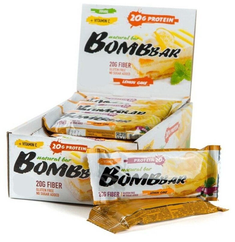 Протеиновый батончик Bombbar Protein Bar 20 x 60 г, Лимонный торт