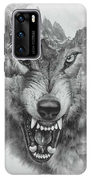 Cиликоновый прозрачный чехол ArtColor для Huawei P40 с принтом "Волк в горах"