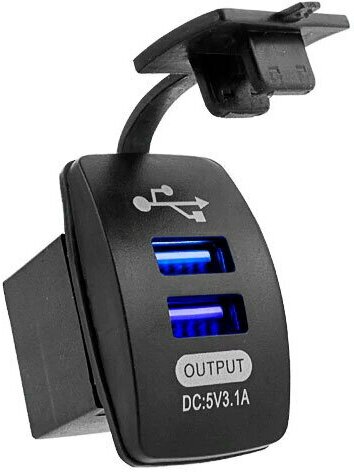 Автомобильная USB розетка (2 порта)  врезная синяя подсветка