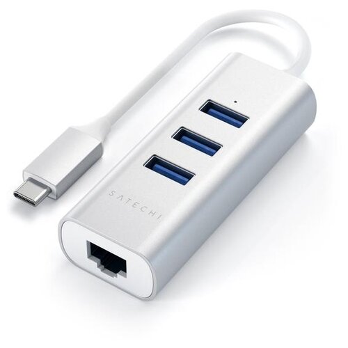 USB-концентратор Satechi Type-C 2-in-1 Aluminum Hub and Ethernet Port (ST-TC2N1USB31A), разъемов: 3, 10 см, Silver usb концентратор satechi type c 2 in 1 aluminum hub and ethernet port st tc2n1usb31a разъемов 3 silver