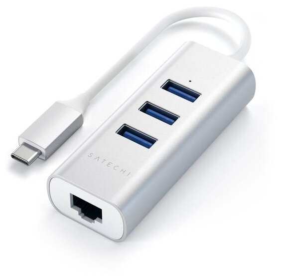 USB-хаб Satechi Type-C 2-in-1 USB 3.0 Aluminum 3 Port Hub and Ethernet Port. Интерфейс Type-C. Цвет серебристый.