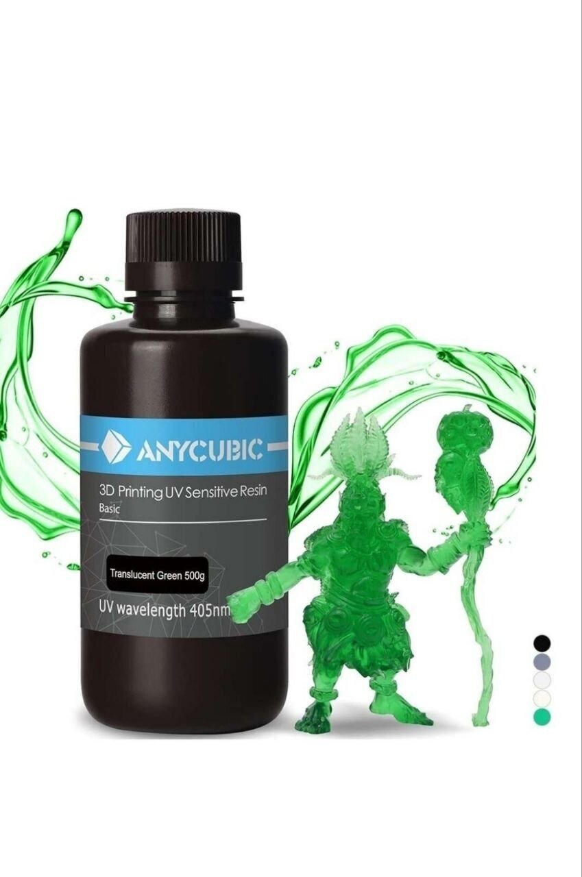Фотополимерная смола Anycubic Basic UV Resin для 3D принтера 0,5 кг - полупрозрачный зеленый (translucent green) 0,5 литр