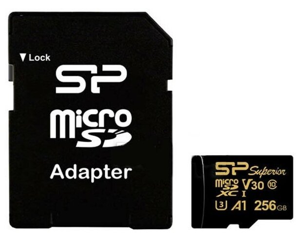 Карта памяти 256Gb - Silicon Power Superior Golden A1 MicroSDXC Class 10 UHS-I U3 A1 SP256GBSTXDV3V1GSP с адаптером SD