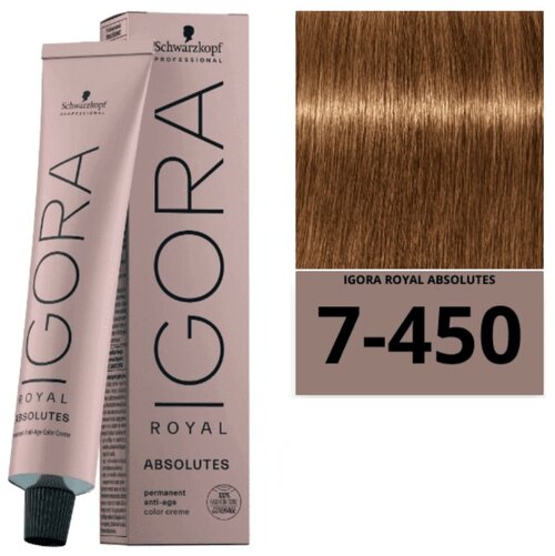 Schwarzkopf Professional, Igora Royal, Absolutes Age Blend, 7-450 стойкая крем-краска для зрелых волос, бежевый золотистый натуральный, 60 мл