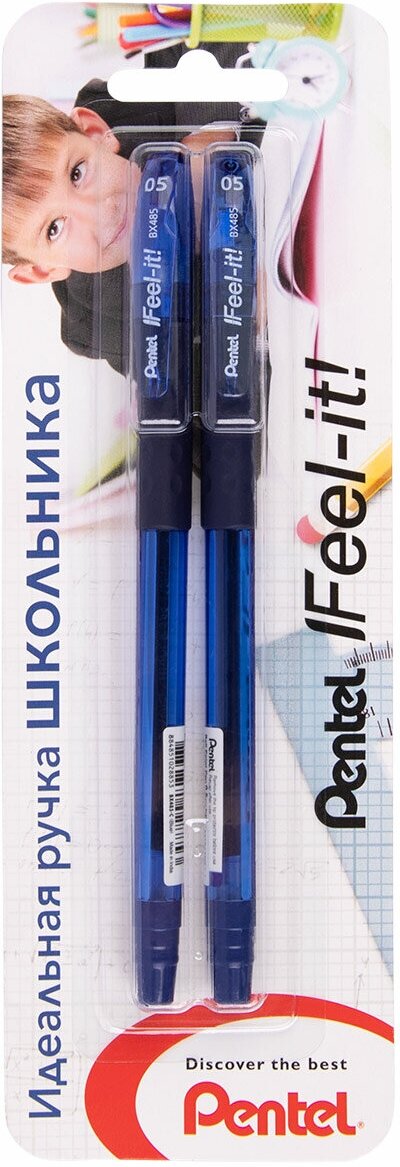 Ручка шариковая, набор 2 шт."Pentel" Feel it, металлич. наконечник, 3-х гран. зона захвата, d 0.5 мм XBX485-CC, цвет чернил: синий