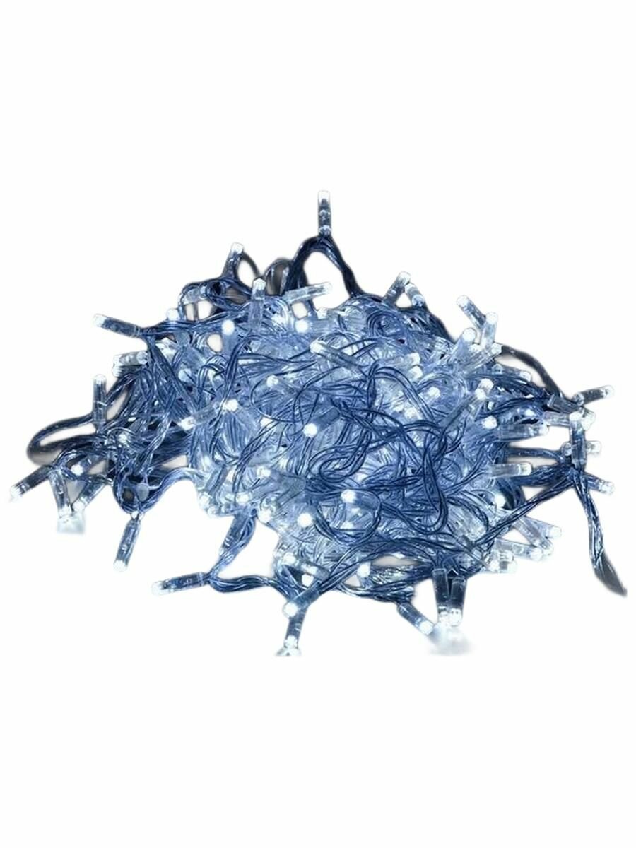 Гирлянда "Нить" 10м, 100LED, бел. IP44 провод прозр. 230В с контроллером 8 режимов.