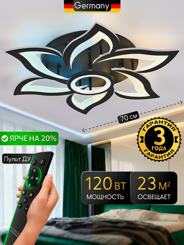 Изображение товара Светодиодный светильник люстра с пультом ДУ, 120W, черный, LED