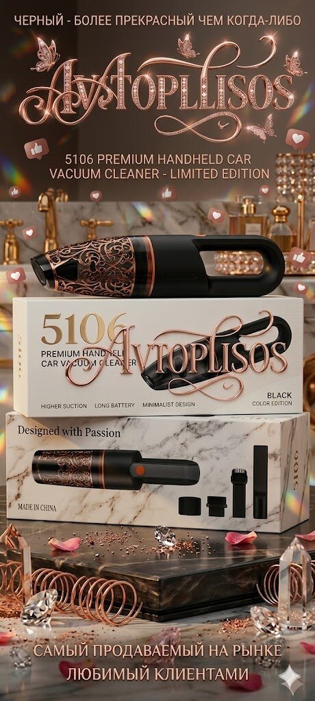 Акумуляторний пилосос 5206 Cordless Car Vacuum Cleaner 78 Вт 6000 Па Черная