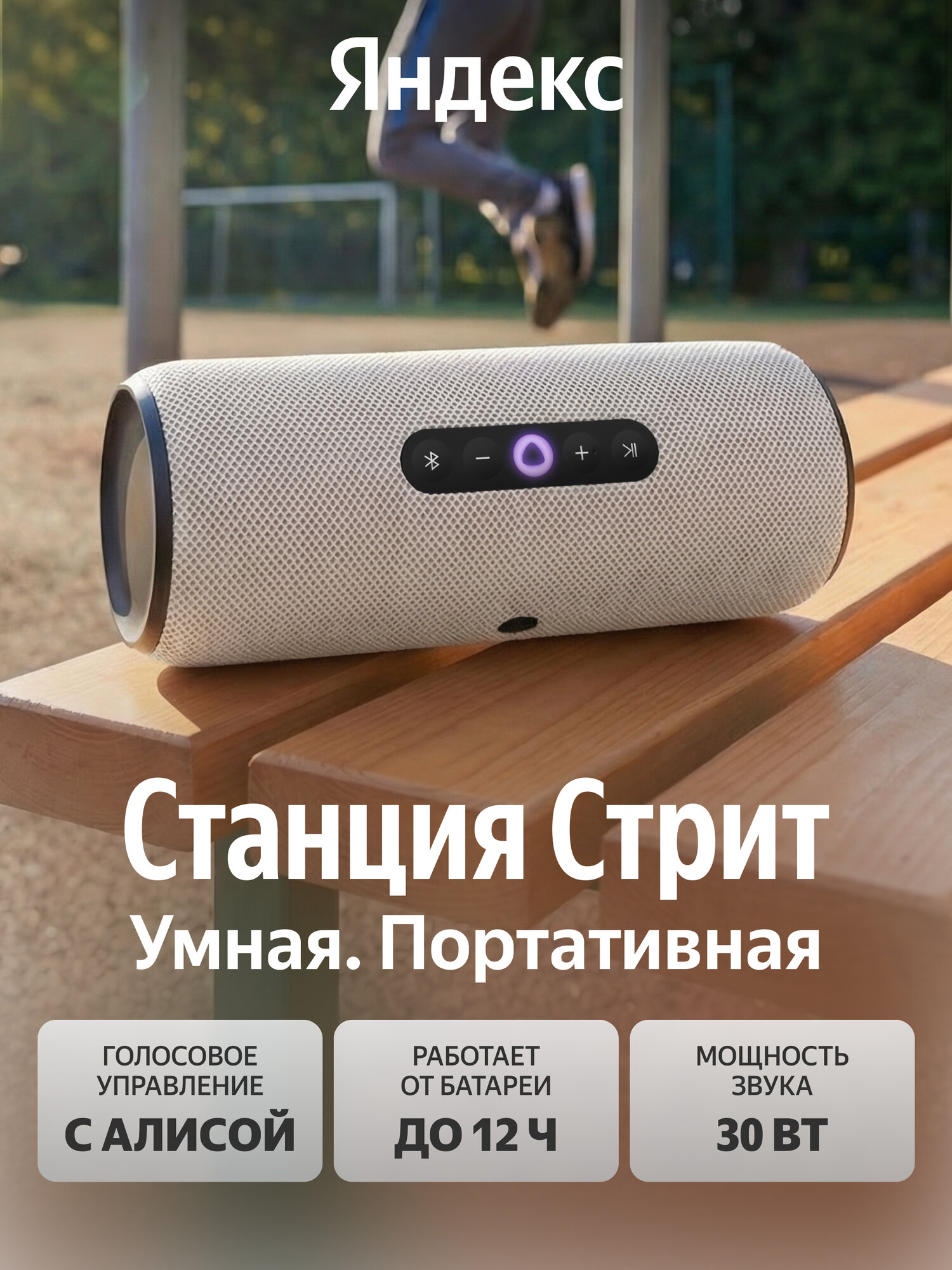 Умная беспроводная колонка Яндекс Станция Стрит с Алисой, серый, 30 В