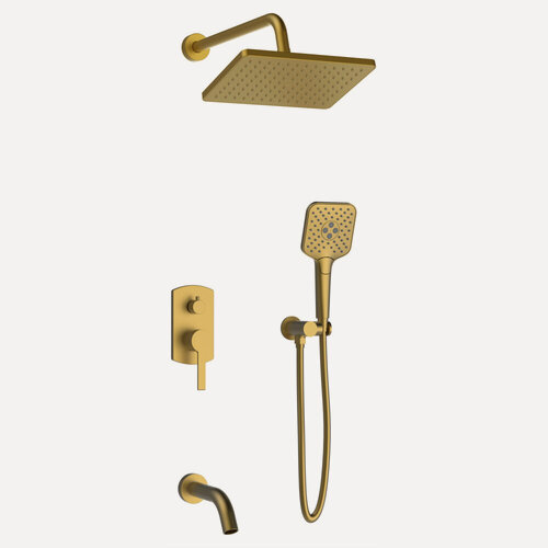 Изображение товара Встраиваемый душевой комплект скрытого монтажа AVS Elegant с тропическим душем и смесителем, 4в1, брашированное золото