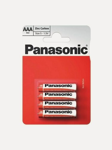 Изображение товара Батарейки Panasonic AAA (R03, 24D) солевые 1.5В, мизинчиковые элементы питания, комплект 4 штуки в блистере
