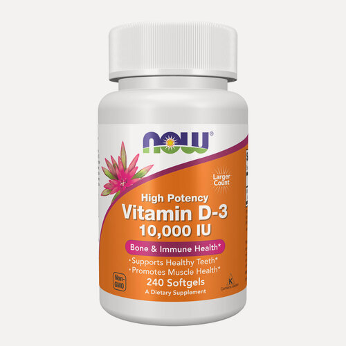 Изображение товара NOW High Potency, Vitamin D3 10000 IU, Витамин Д3, 240 мягких капсул для здоровья костей й и зубов