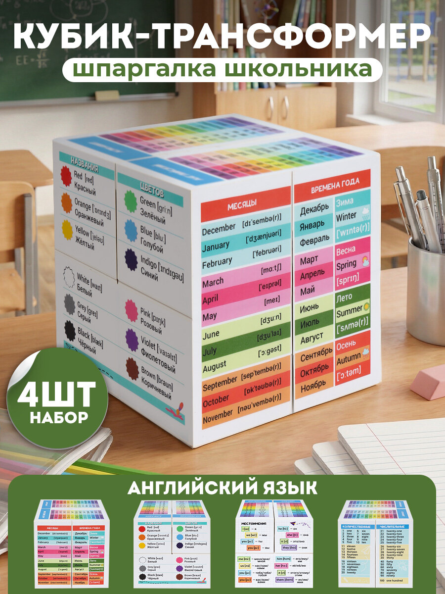 Набор из 4х штук кубик-трансформер. «Английский язык». (Арт КУБ-5570)