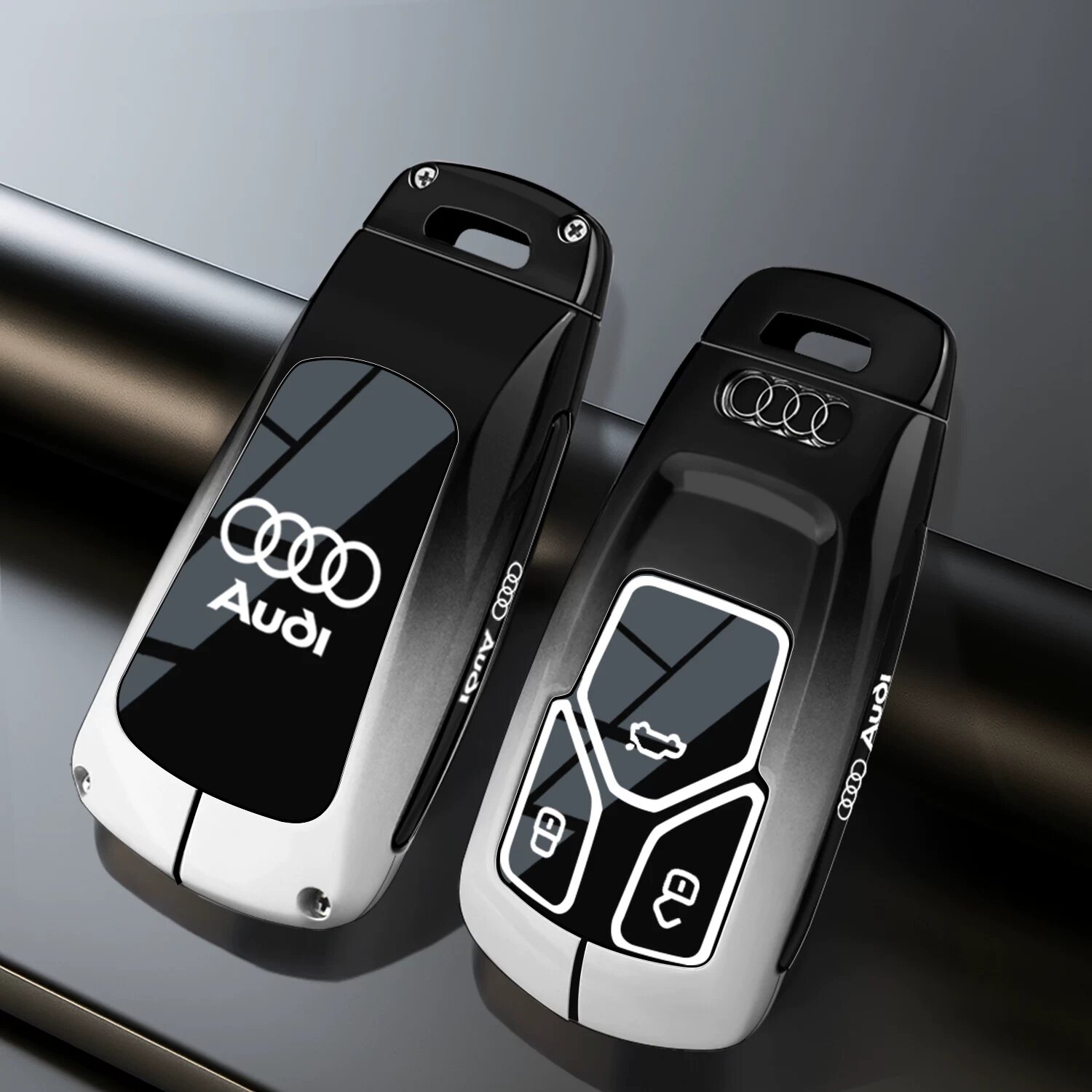 Улучшенный чехол из металла для ключей автомобиля Audi A4L A6L Q5L Q7 A3 Q3 Q2L в градиенте Черный-Белый