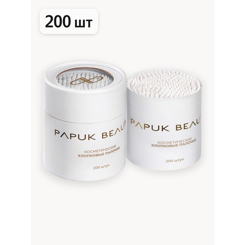 фото Ватные палочки papuk beauty для макияжа и маникюра, двухсторонние, острый и круглый наконечник, бумажная основа, 100% хлопок, 400 шт