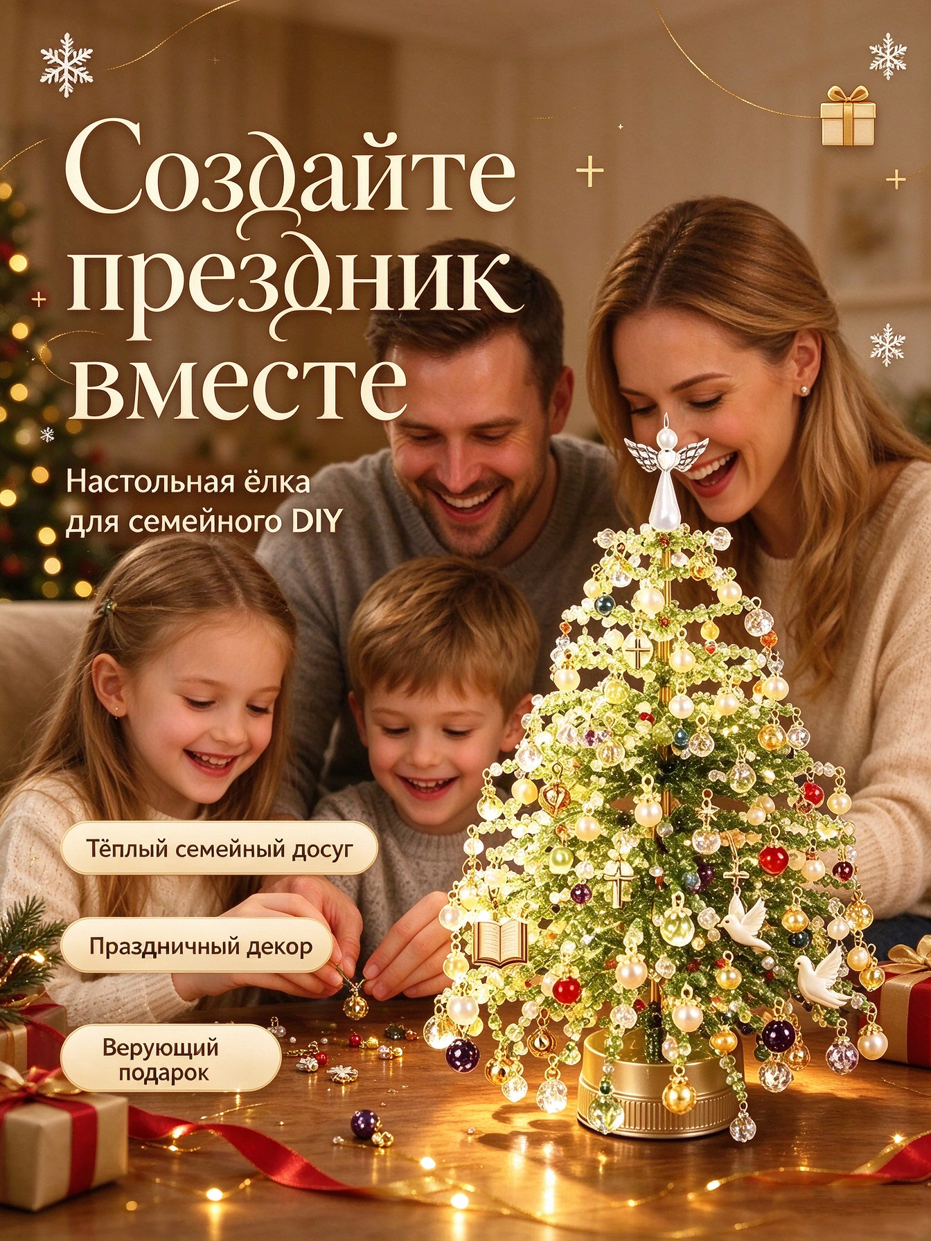 Искусственная ёлка — DIY-набор с полным комплектом бисера и украшений ✦ Отличный подарок на Новый год