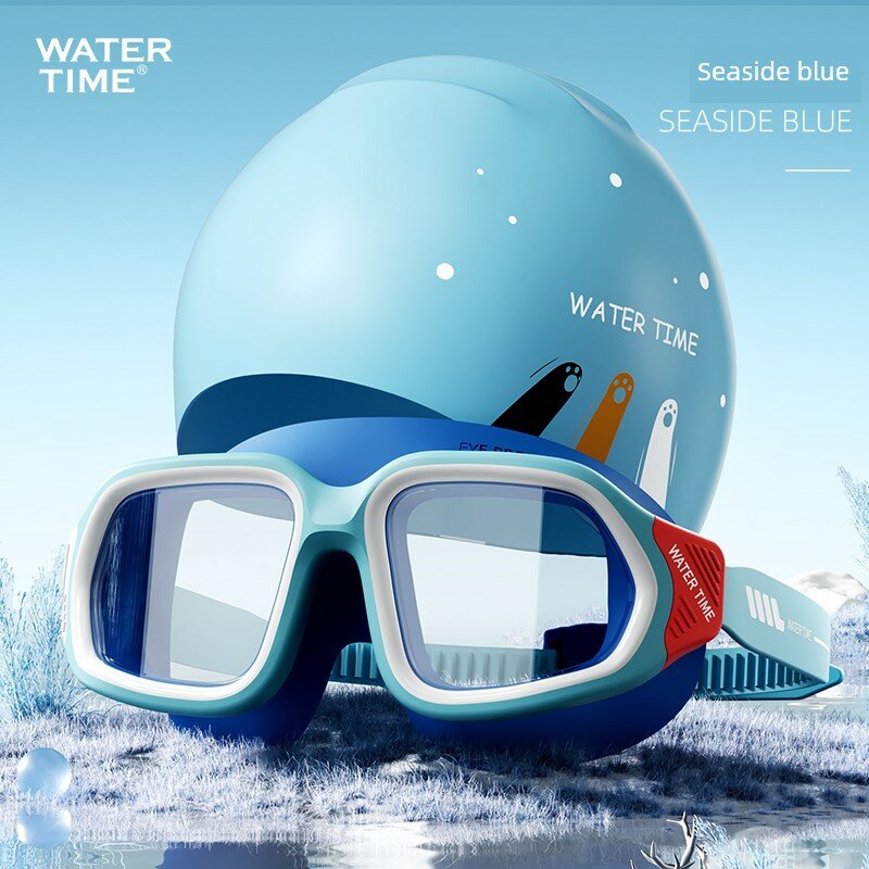 Плавательные очки WaterTime для мальчиков с океанским синим и капотом лапки, двухлинзовый дизайн для 4-15 лет