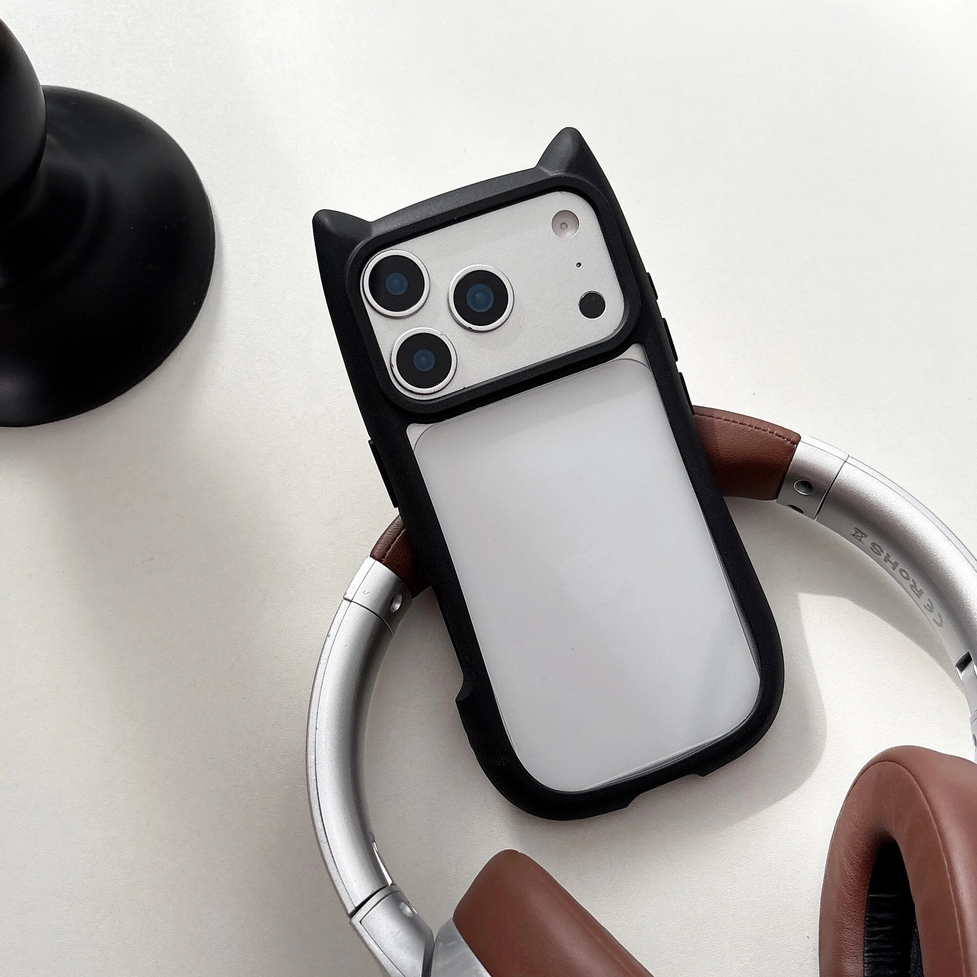 Прозрачный чехол с милыми кошачьими ушками для iPhone 17 Air, 12, Черный, black, For iphone 13mini
