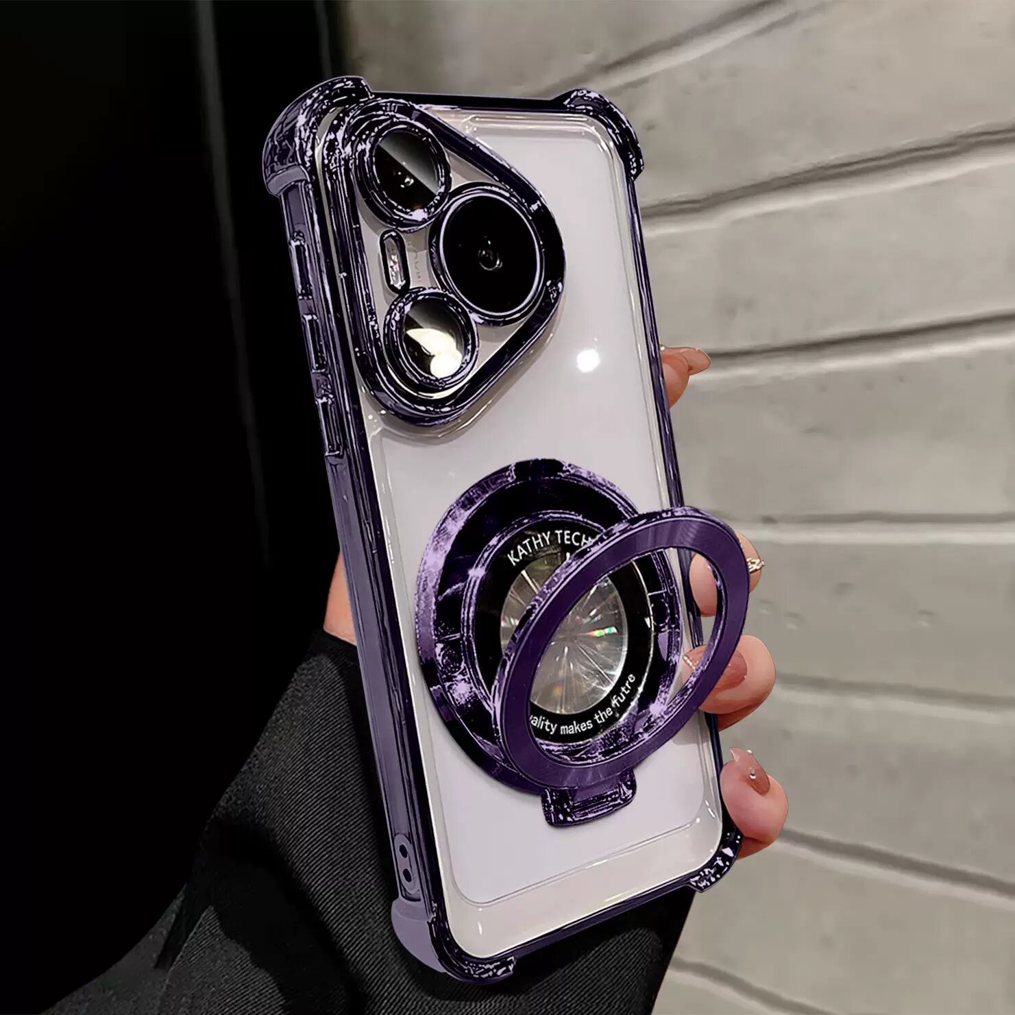 Чехол для телефона Huawei P60 Pro с антиударным покрытием, фиолетовый цвет и совместимая подставка
