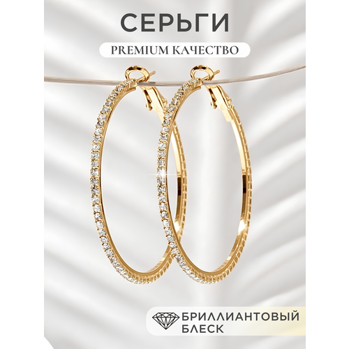 фото Серьги конго noima, фианит, размер 40 мм, золотистый