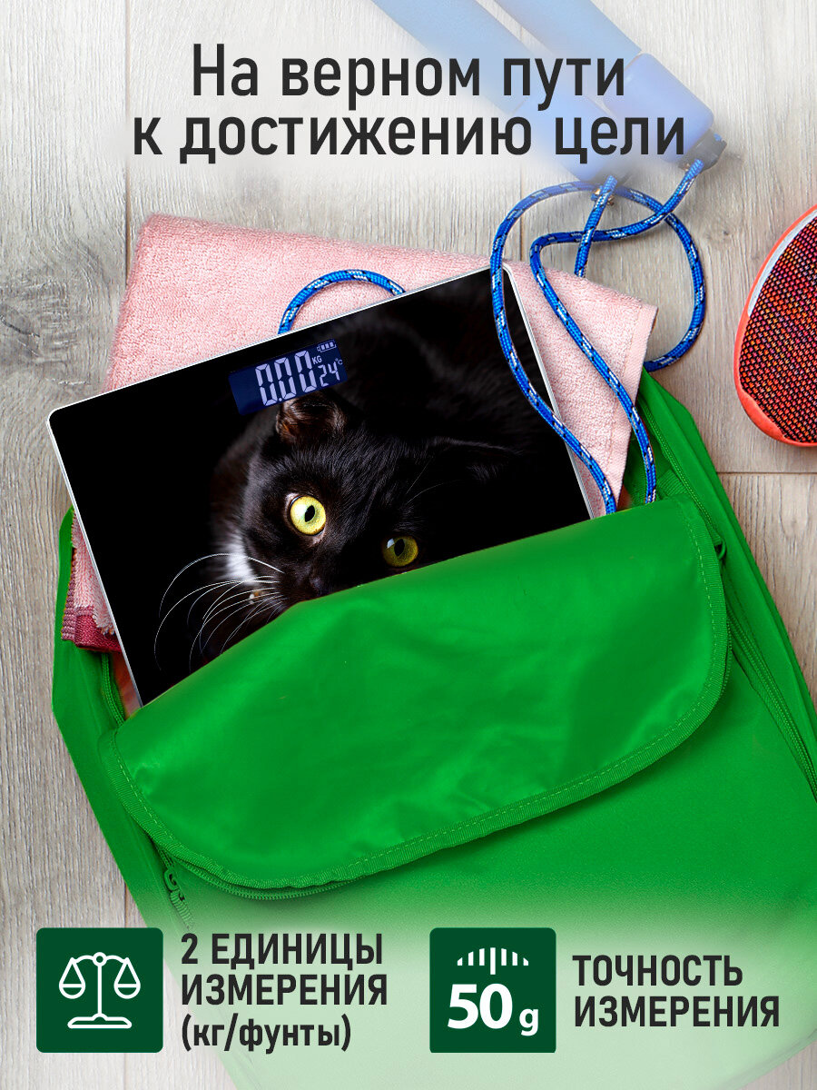 Напольные весы MARTA MT-SC1695, черный кот, сенсор, закаленное стекло, LCD, до 180кг — фото 1