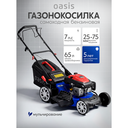 фото Газонокосилка бензиновая самоходная для травы oasis gbe-5.1 pro 105010301010 , 3700 вт,7 л. с, мульчирование