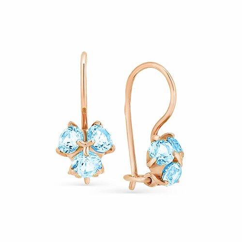 фото Серьги diamant online, красное золото, 585 проба, топаз, длина 1.4 см, , голубой