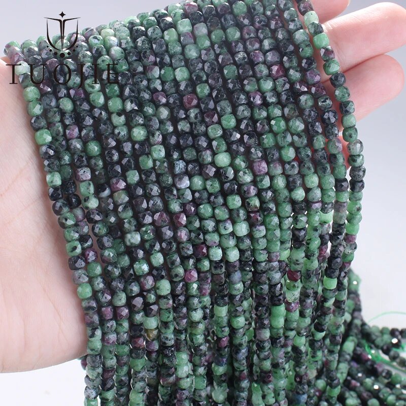 Бусины из родохрозита, флюорита, цитрина 4x4 мм Зеленый, 4x4mm(1 strand), 22Ruby in Zoisite