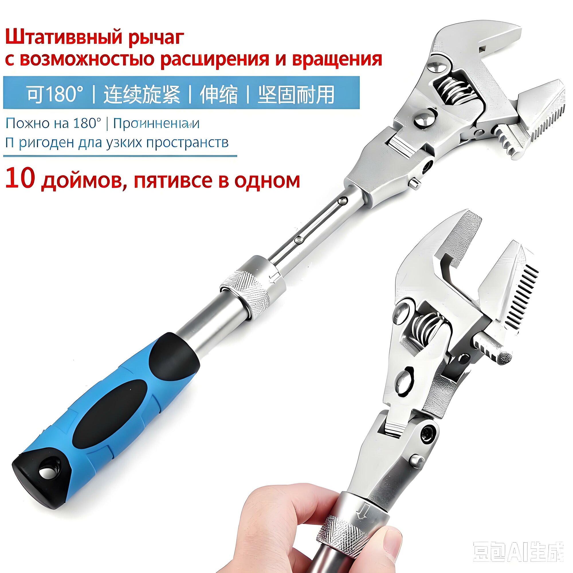 Многофункциональный ремонтный ключ с быстрым складыванием и поворотной головкой.