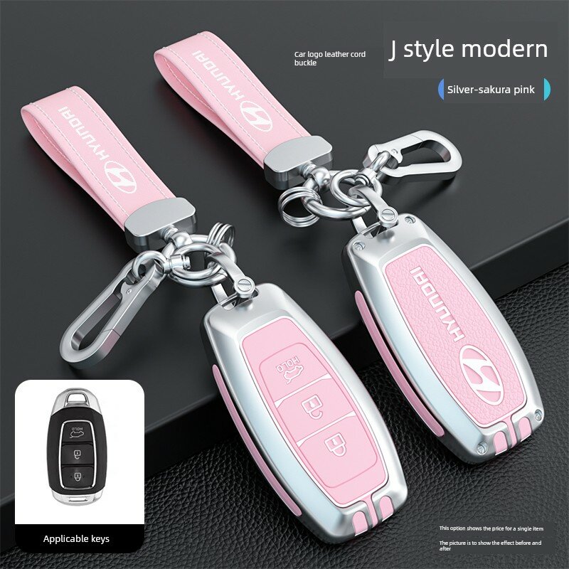 Чехол для ключа автомобиля Modern J-Style с 3-кнопочным дизайном, розово-серым цветом и браслетом с логотипом